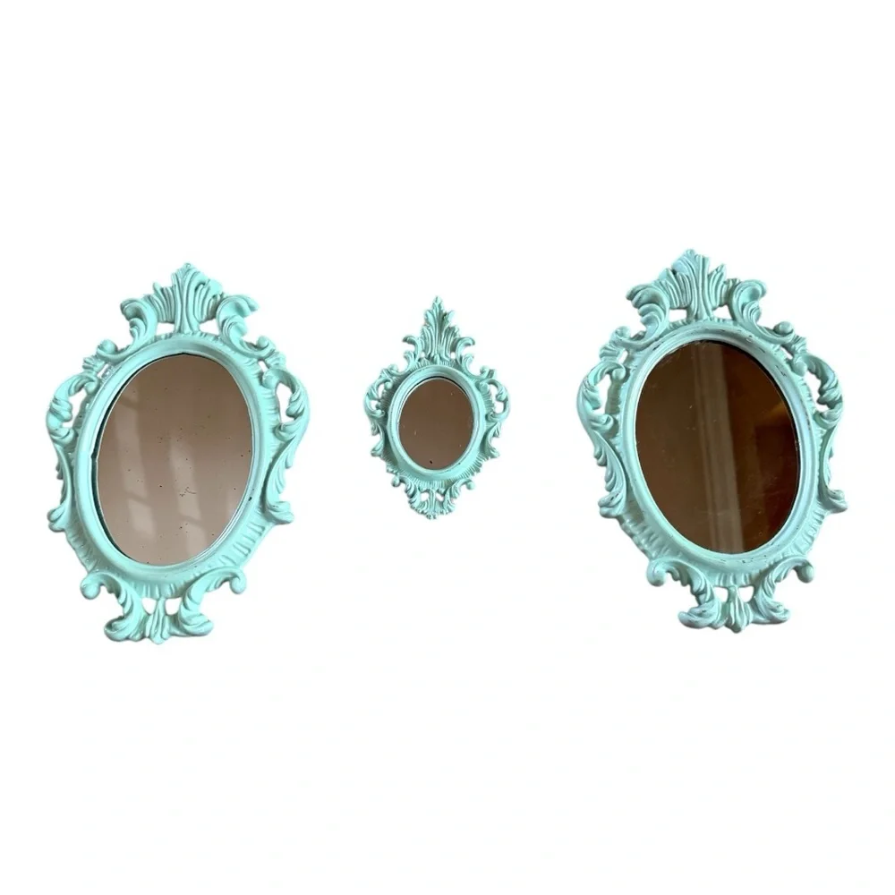 Set of Three Vintage Ornate Victorian Art Novaeau Oval Mirrors